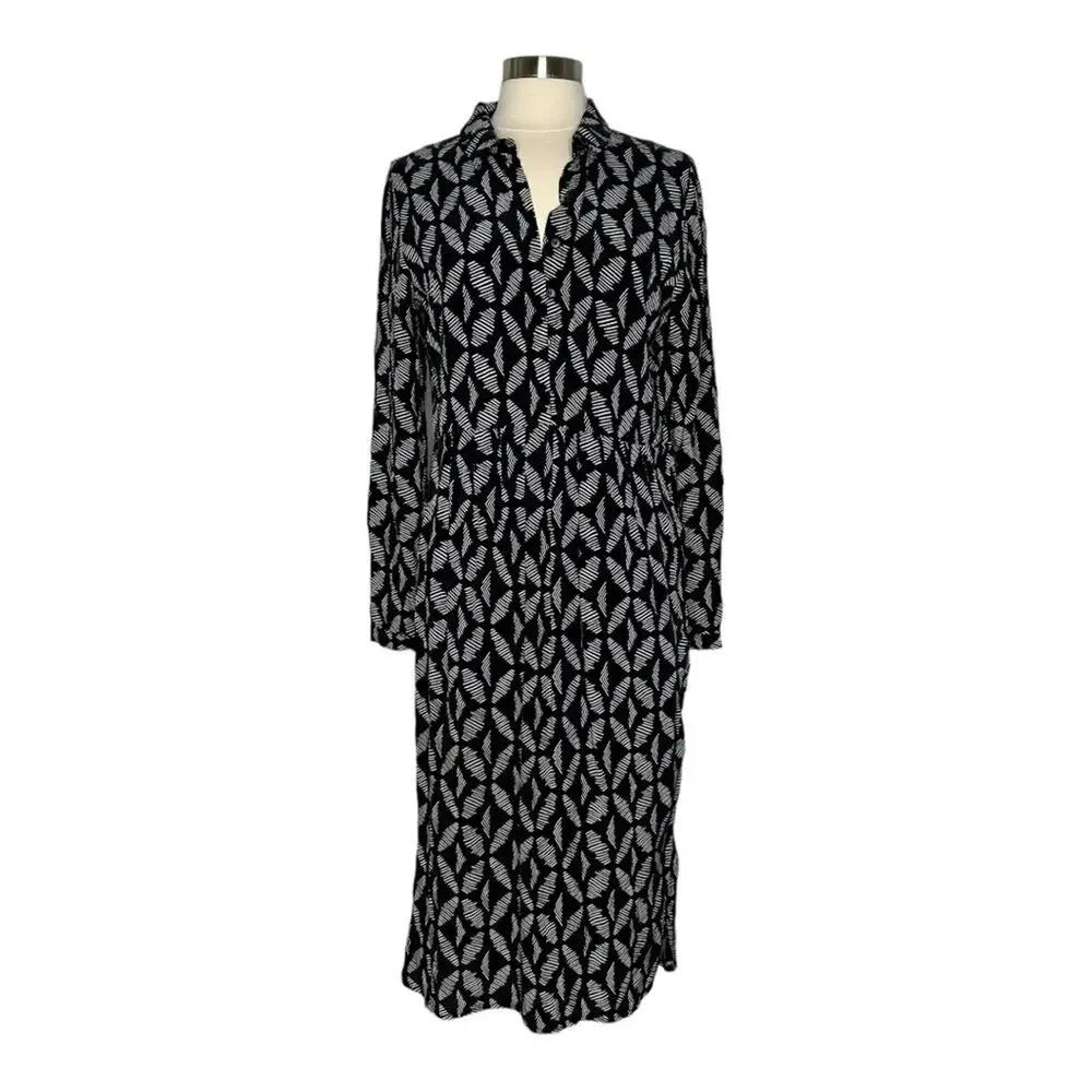 Whistles Courtney Geo Printed Dress Black and White Size 8